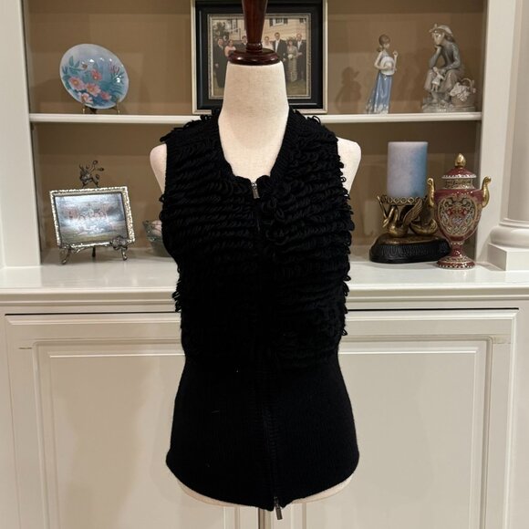 🖤 BCBGMAXAZRIA Black Textured Alpaca Blend Knit Vest – Size Small - Picture 1 of 9